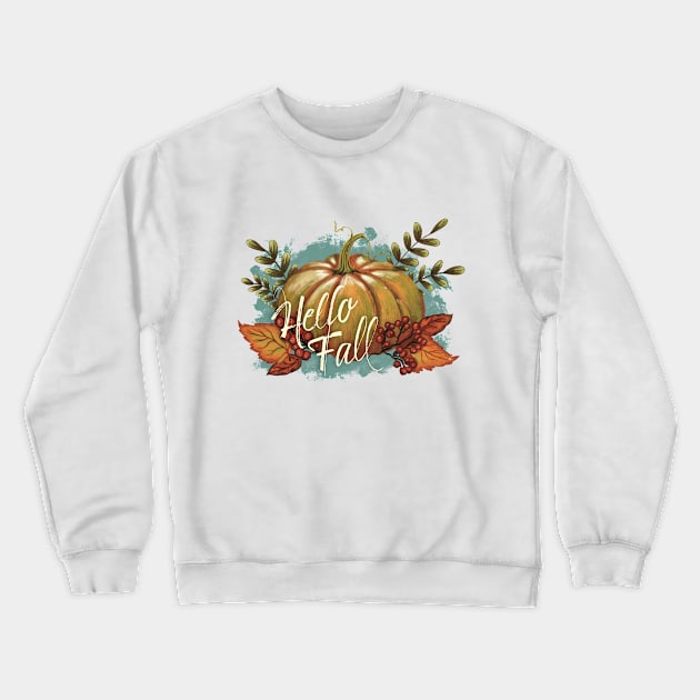 Hello Fall Pumpkin Crewneck Sweatshirt by Zunza.Art